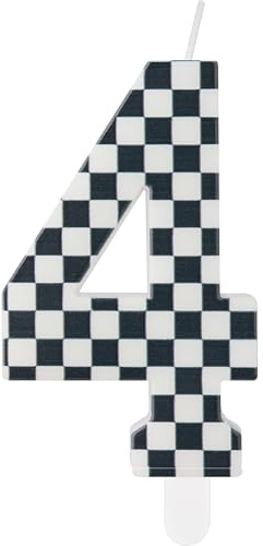 Rennwagen Geburtstagskerzen mit schwarzen weißen Streifen, Rennwagen Nummer 4 Kerzen für Kuchen, Rennwagen Kuchen Topper, Rennwagen Themenparty für Mädchen Jungen 4th Geburtstag Dekorationen Zubehör