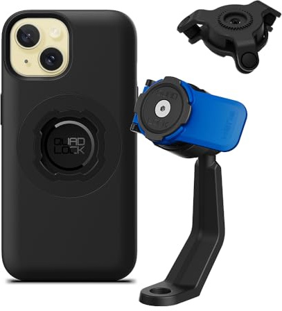 QUAD LOCK Spiegelarm Handyhalterung für Motorrad mit Vibrationsdämpfer und MAG Hülle für iPhone 15