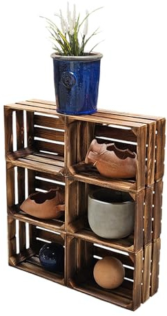 Teramico Vintage Holzkisten 40x30x25cm (6er Set ohne Boden) | Geflammte Vintage Holzkisten als stilvolles Regal, zur praktischen Aufbewahrung, zur Dekoration oder als schöne Geschenkkiste