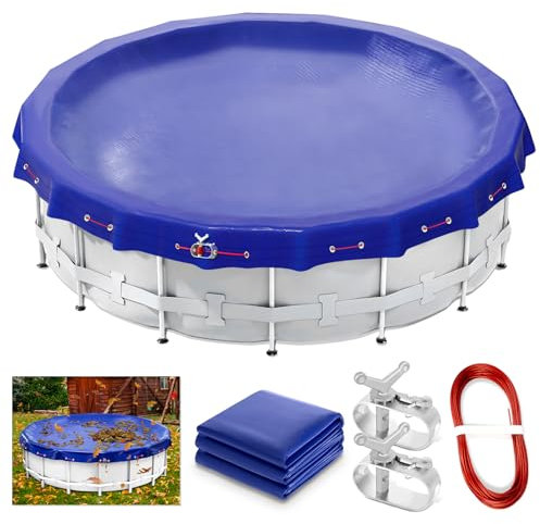 12ft Round Winter Pool Cover for Above Ground Pools 12ft Pool Cover Kit with Winch and Cable, Premium Extra Thick Durable Heavy Duty 12ft Winter Pool Cover Against UV, Falling Leaves, Dust, Snow, Blue