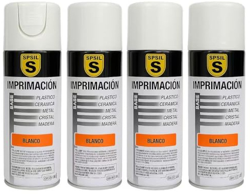 MORE FREE Pintura Spray Imprimacion Blanco de 400 ml Adecuado para las Superficies de Metal, Madera y Plástico Pack de 4 Unidad