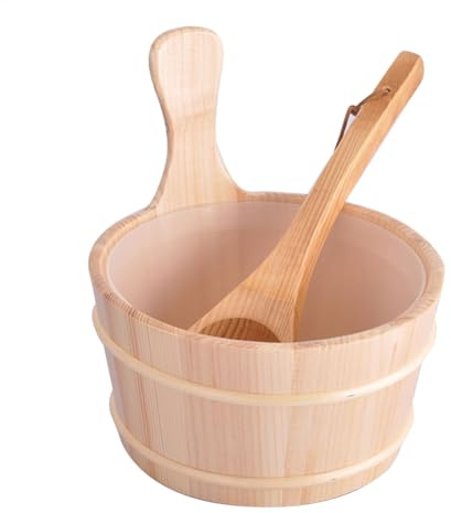 Pattumiera in legno per sauna, set da 4 l, con manico, da bagno | per sauna, bagno di vapore, bagno, casa