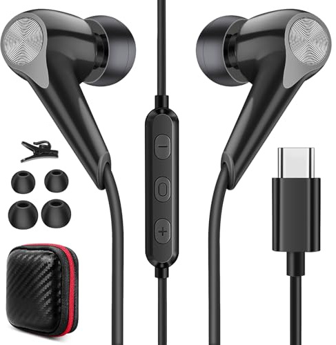ACANDYA Auriculares con Cable Tipo C para iPhone 17 Air 16 Pro MAX 15 Plus | In Ear Auriculares con Micrófono Control Volumen,para Pixel 10 9 Pro Fold OnePlus Pad Open Nord3
