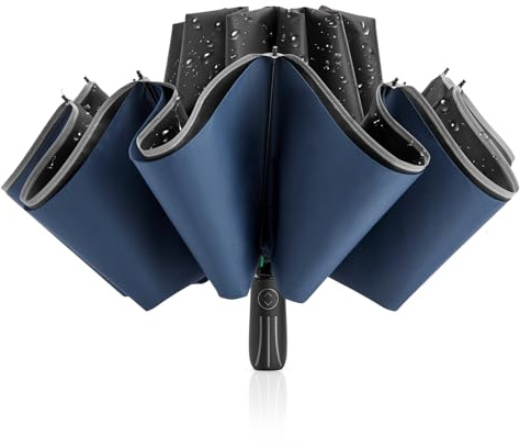 G4Free 54 Inch Inverted Windproof Umbrella, Large Automatic Golf Umbrella with Double Canop and Reflective Strip, Folding Umbrella Compact for Car & Backpack, Dark Blue
