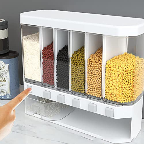 BLHKBAIKBN Automatic Wall Mounted Sealed Cereal Dispenser Large Rice Storage Container Kitchen Tools for Dry Food Organization and Easy Rice Splitting 36.6x32.4x38cm