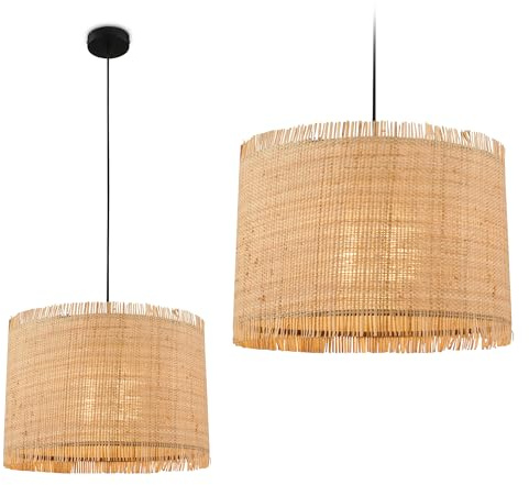 BRILONER - Suspension avec abat-jour en paille, culot E27, max. 10 W, style bohème, esthétique, suspension, lampe de salle à manger, lampe de salon, 40 x 128 cm (diamètre x hauteur), naturel