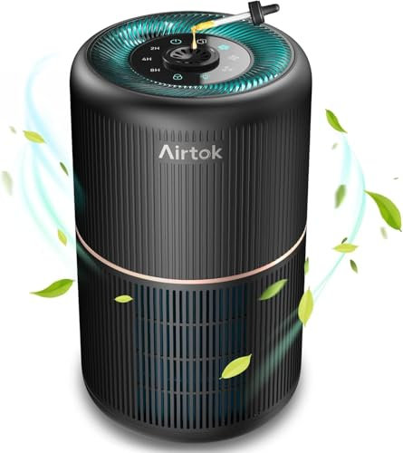 AIRTOK Luftreiniger, Luftreiniger Allergiker mit Aromatherapie, HEPA Luftfilter gegen Schimmel Staub Pollen Gerüche, 99,97% Entfernung bis 0,1 Mikrometer, Nachtlicht, Kindersicherung, Timer, 25dB