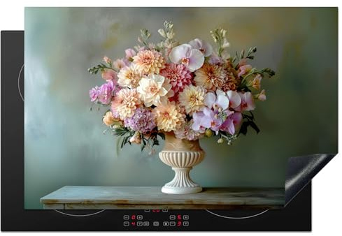 KitchenYeah© Herdabdeckplatte Einteilig Ceranfeld Abdeckplatte Küche Deko | 81.2x52 cm - Ceranfeldabdeckung Herdabdeckung Induktionsmatte Orchidee - Blumenstrauß - Vase - Blumen