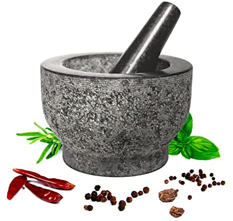 Granit-Mörser & Stößel Set – 15 cm Schale (500 ml) | Ideal für Gewürze, Kräuter & Guacamole | Robust, langlebig