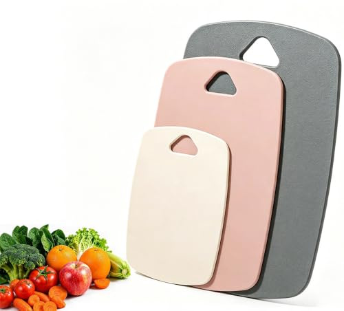 Lot de 3 planches à découper en plastique pour cuisine, passent au lave-vaisselle, planche en plastique sans BPA avec dos antidérapant et rainure profonde pour jus pour viande, poisson, pain, fruits