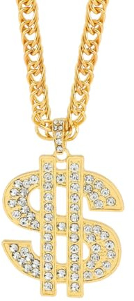 Auriselle Hip Hop Herren kette Halskette mit Dollar Anhänger Rhinestones Retro Einstellbare Streetwear Schmuck für Männer Jungen Damen, Punk Party Accessoires Gold, 70cm