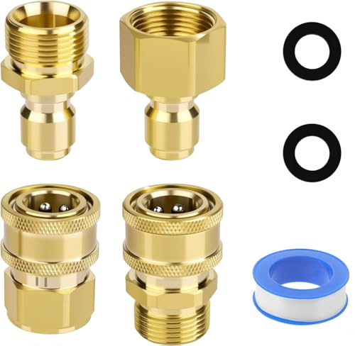 4pcs M22-14mm to 1/4in Pressure Washer Adapter Set, Power Washer Fittings Adapter Pressure Washer Fast Connect Kit to 1/4in Fast Connect & Quick Release Disconnect for Power Washer Hose Pump 5000 PSI