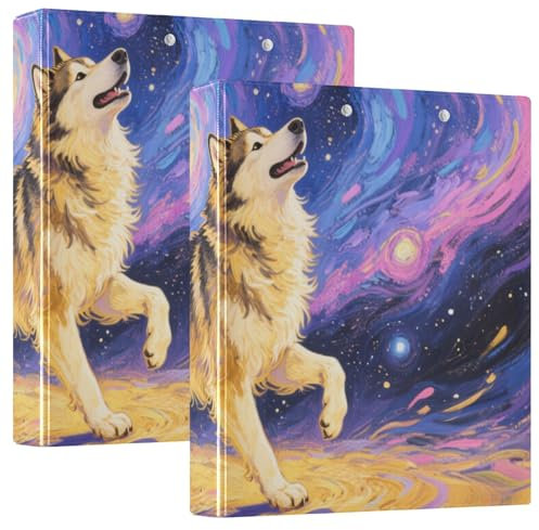 3-Ring-Ordner, 3,8 cm, tanzender sibirischer Husky-Hund, Ölgemälde mit Klemmbrett, 1/2 Packung Ordner, Schulordner, Hardcover, 2 Stück