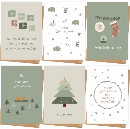 12 Weihnachtskarten mit Umschlag Set - Hochwertiges Klappkarten mit Sprüche | A6 Merry Christmas Cards - Moderne-Motiv für die schönsten Weihnachtsgrüße - Blanko Seiten zum Schreiben und Drucken