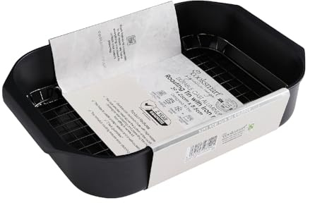 Cooksmart Signature 39cm Roasting Tin with Rack, Cast Aluminium, Green | PFOA-free non-stick coating, includes iron rack, oven safe, dishwasher safe, ideal for roasts and oven cooking