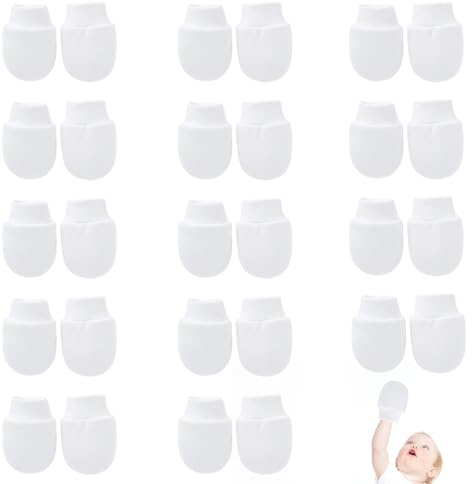 WORUIB Baby Mittens Newborn, 14 Pairs Soft Scratch Mittens for 0-12 Months, Anti-Scratch Gloves for Infant Protection, 9x7 cm White Baby Mittens for New Parents and Baby Showers
