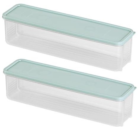 fkngcp 2PCS Pasta Storage Containers, 12x3x3 Inch Food Grade Spaghetti Noodle Container with Lid, Stackable Pasta Holder for Refrigerator, Kitchen Pantry Storage