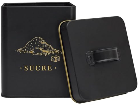HowHomely | Barattolo in metallo nero oro – Zuccheriera per alimenti, caffettiera cucina, barattolo decorativo