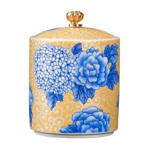 Salero de porcelana con tapa, 250 ml, pequeño recipiente de cerámica para especias florales vintage para encimera, tarro de especias hermético, plato de almacenamiento de cocina