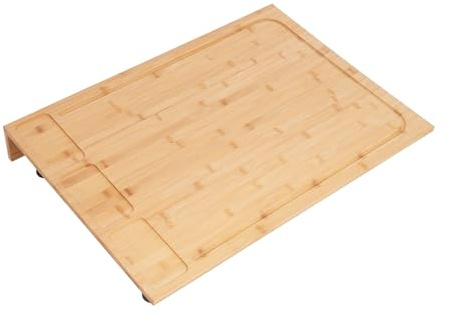 Couvre-plaque de cuisson en bambou multifonction avec rainures et butoir à angle droit pour la plupart des cuisinières à gaz et électriques 75 × 54 × 10 cm