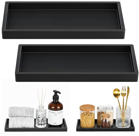 Luxspire Plateau de Salle de Bain, Porte-Savon en Silicone pour Évier de Comptoir de Cuisine, Plateau pour Salle de Bain pour Distributeur de Savon, Parfum, 30 x 13 cm, 2 Paquets, Noir Mat