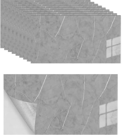 Lot de 10 autocollants pour carrelage - Aspect marbre - 60 x 30 cm - Pour cuisine, mur arrière de cuisine, salle de bain, salon - En marbre - Imperméables - Gris