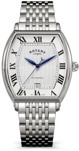 Rotary Herren-Armbanduhr, automatisch, Edelstahl, weißes Zifferblatt, 50 m