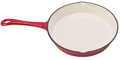 Cosiki Sartén de Hierro Fundido Esmaltado, Sartén de Cocina Esmaltada para Freír con Pico Vertedor y Largo, Ideal para Freír, Guisar, Asar y Asar