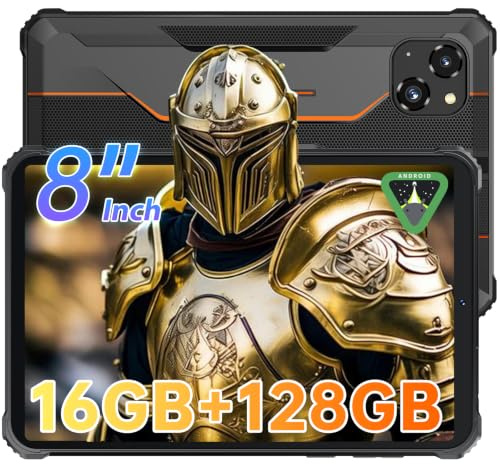 OUKITEL RT3 Pro Rugged Tablet Android 14, 16GB RAM 128GB ROM, 8 Inch HD Screen, 4G LTE 5150mAh Battery, IP68/IP69K Waterproof, 5GHz WiFi, Dual SIM, NFC GPS OTG,Orange