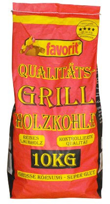 Favorit Laubholz-Holzkohle 10kg (Grillkohle, Holzkohle aus reinem Laubholz, extra große Körnung, langanhaltende Glut) 1000