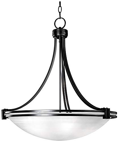 Possini Euro Design Deco Oil Rubbed Bronze Pendant Chandelier 24 1/4 Wide Modern White Marbled Bowl Glass 5-Light Fixture Dining Room House Foyer Entryway Kitchen Bedroom Living Room High Ceilings