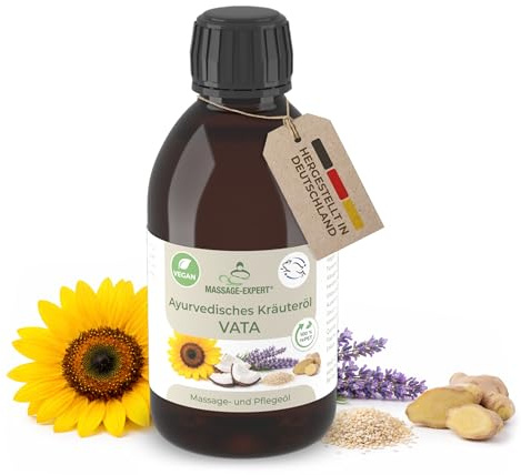 MASSAGE-EXPERT Ayurveda Kräuteröl VATA – Natürliche Ölmischung mit Kräuterextrakten für Massage & Pflege (250 ml rePET-Flasche mit Spritzeinsatz)