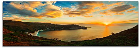 Paul Sinus Art Panoramabild auf Leinwand und Keilrahmen 120x40cm Griechenland Küste Meer Sonnenuntergang