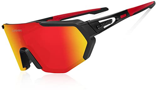Queshark Fahrradbrille,TR90 Unbreakable Frame Polarisierte Sport Sonnenbrille,Fahrradbrille für Männer Frauen mit 3 Wechselobjektiven,zum Fahren Angeln Glof Baseball Laufen