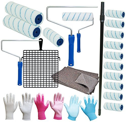 Maler-Set Wandfarbe Farbroller Farbrolle Malerwalze Teleskopstange Abstreifgitter 22 Teile - SET für zwei Personen, ideal für eine Renovierung zu zweit zum Streichen der Wohnung