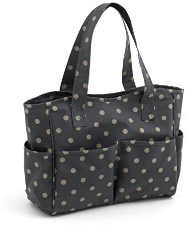 Hobby Gift Medium Knitting Bag - Travel Tote Craft Bags with Compartments, Crochet Bag Organiser for Cross Stitch, Yarn, Embroidery, School Crafting - 13 x 34.5 x 29cm, Charcoal Polka Dot