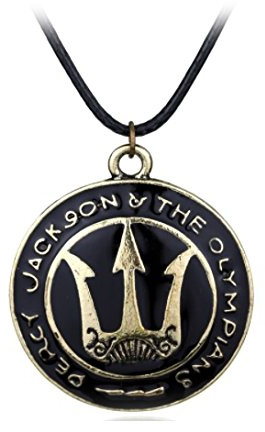 OMG #1 Quality# Percy Jackson - Collana con ciondolo a forma di scudo a tridente, con sacchetto