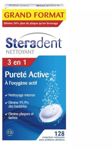 Stéradent - Comprimés Nettoyant Pureté Active 128 Comprimés - Prix Unitaire - Livraison Gratuit En France Métropolitaine Sous 3 Jours Ouverts