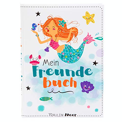 goldbuch 43582 Freundebuch Fräulein Meer DIN A5, Freundschaftsbuch Motiv Meerjungfrau, Erinnerungsbuch an Freunde, Notizbuch mit 84 illustrierte Seiten, Einband mit Kunstdruck, ca. 15 x 21 x 1,5 cm