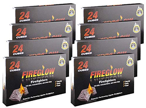 Tiger Tim Fireglow 192 Cubes Firelighters Superior Lignite Mess-Free Safe Odourless Instant Fire Starters for Wood Burners Barbecues Stoves Grills Campfires