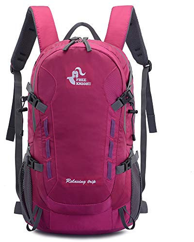 Bseash 40L Leichter wasserdichter Wanderrucksack, Outdoor Sport Tagesrucksack Multifunktions Reisetasche für Radfahren Skifahren Camping Klettern (Rosarot)