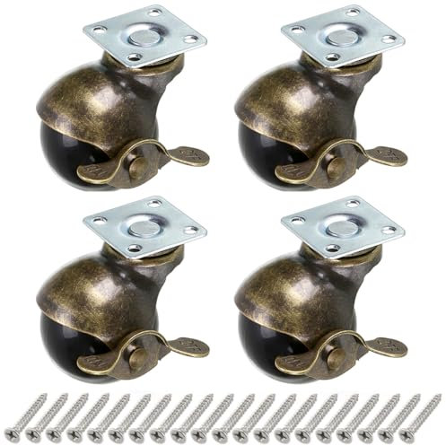 Skelang Ruota girevole con freno, ruote per mobili con freno 40 mm, Ruota a sfera in bronzo, sostituzione per mobili, divani, sedie, armadietti, capacità di carico 22,7 per ruota, 4 pezzi