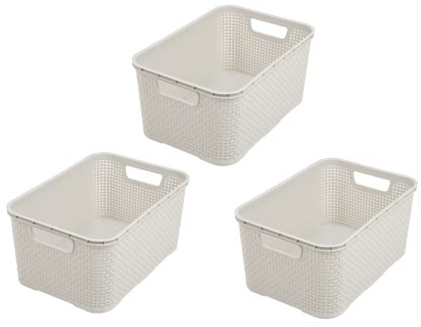 BranQ - Home essential Korb in Rattan Design 3er Set Grösse S 7l, Creme