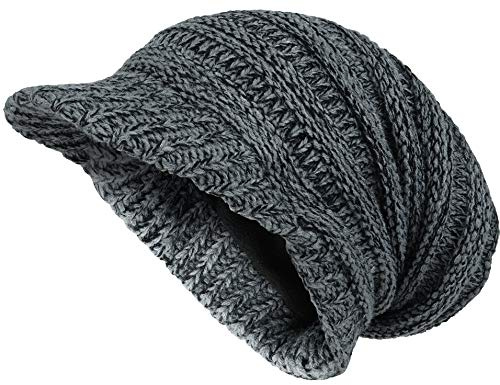 Cool4 Herren Damen Unisex XXL Schirm Strickbeanie Slouch Schirmmütze Beanie Strick Mütze A50 (Grau-Schwarz meliert, One Size (56-60))