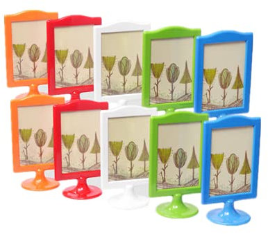 10 Stück Stehrahmen Farb-Bilderrahmen, vertikaler Ständer, Schildhalter, 10 x 15 cm, doppelseitiger Tisch-Menü-Präsentationsständer, jeder Rahmen hält 2 Bilder, Party, Tischnummernhalter