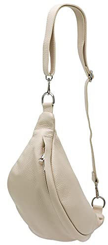 SH Leder ® echt Leder Hüfttasche Damen Herren unisex Gürteltasche für Festival Reise Bauchtasche mittelgroße Crossbody Bag Frauen Ledertasche 32x17cm Marie G528 (Beige)
