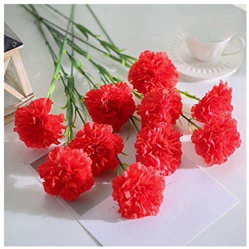 HANRUO 10 pc/Fiori di Seta Artificiale Garofano Bundle Rosso Giallo Rosa Falso Garofani la Decorazione del Centro Bouquet da Festa di Nozze (Color : Red)