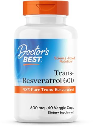 Doctor's Best, High Potency Trans-Resveratrol, 600mg, 60 Vegan Capsules, Gluten Free, SOYA Free, Vegetarian
