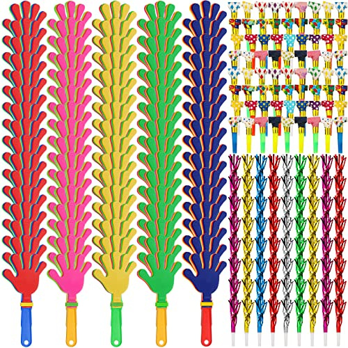 Yunsailing 224 Pcs Party Noise Makers Bulk Include Hand Clapper Noisemaker Fringed Paper Blowouts Horns for Sporting Events Adults Birthday Game Rewards Cheer Supplies