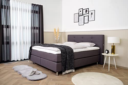 Terra Home Boxspringbett Chesterfield - grau, 180x200 cm, Made in Germany, H2/H3 Wendematraze, 2 USB-C Ladebuchsen, Viscotopper, 7-Zonen Tonnentaschenfederkern, 400 Kg Traglast, mit Kopfteil